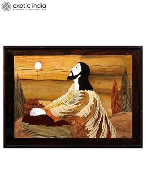 24" Jesus Christ In Sunset | Natural Color On Wood Inlay Work Painting
