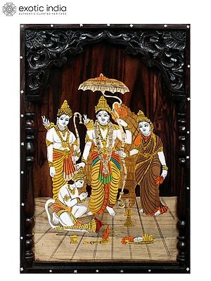 22" Shri Ram Darbar | Natural Color On Wood Panel With Inlay Work