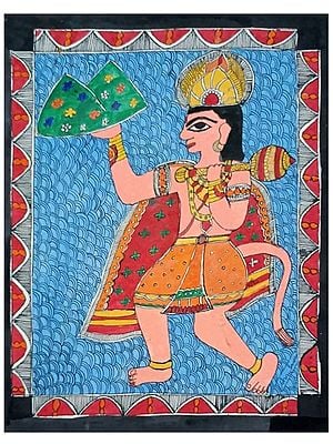 Lord Hanuman With Sanjivani Mountain | Acrylic Color On Handmade Paper | By Annu Kumari