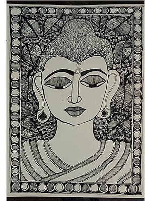 Lord Buddha Head | Acrylic Color on Handmade Paper | By Annu Kumari
