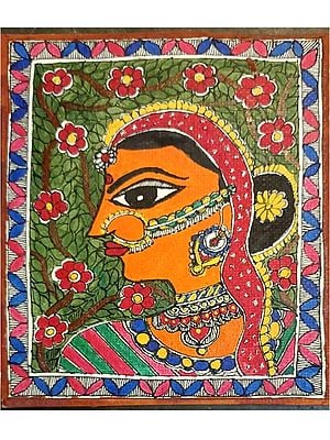 Beautiful Bride Face - Madhubani Painting | Acrylic Color on Handmade Paper | By Annu Kumari