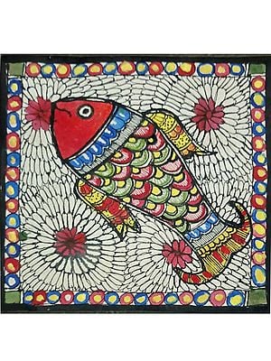 Colourful Fish - Madhubani Painting by Annu Kumari | Acrylic Color on Handmade Paper
