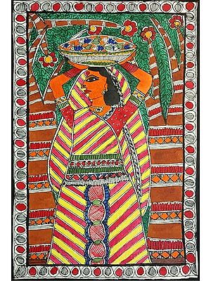 Painting of Fish Seller Woman | Acrylic Color on Handmade Paper | By Annu Kumari