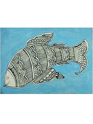 Royal Fish - Madhubani Painting by Annu Kumari | Acrylic Color on Handmade Paper