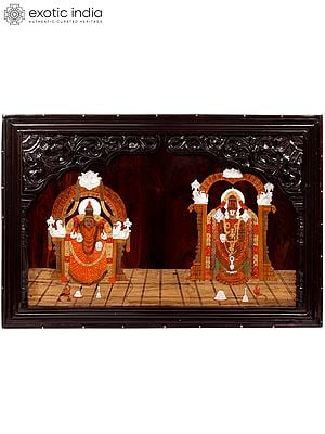 Tirupati Balaji (Lord Venkateshwara) with Padmavathi | Wood Panel with Inlay Work