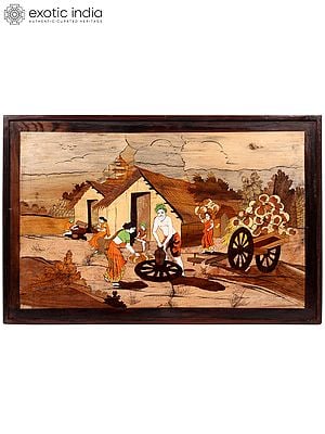 Rural Life | Natural Color on Wood Panel with Inlay Work