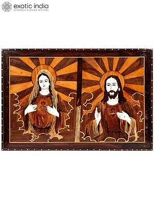 36" Mother Mary And Christ Jesus | Natural Color On Wood Panel With Inlay Work