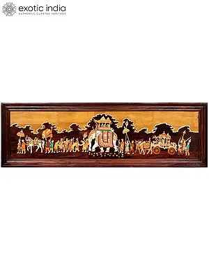 60" Beautiful View Of Royal Procession | Natural Color On Wood Panel With Inlay Work