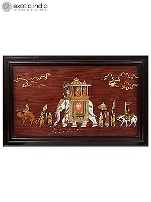 48" King Royal Procession | Natural Color On 3D Wood Painting With Inlay Work