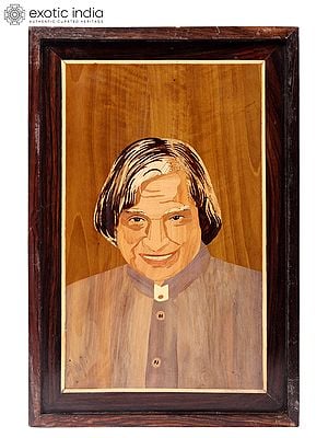 16" APJ Abdul Kalam Portrait For Wall | Natural Color On Wood Panel With Inlay Work