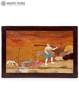 Life of a Goatherder | Natural Color on Wood Panel with Inlay Work