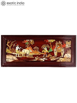 30" Village View - Working Farmers | 3D Wood Panel with Inlay Work