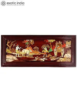 30" Working Farmers - Rural View of Village | 3D Wood Panel with Inlay Work