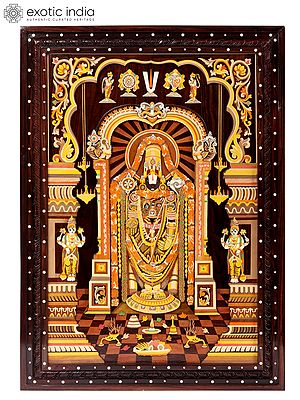 36" 3D Art Tirupati Balaji (Lord Venkateshwara) | Wood Panel with Inlay Work