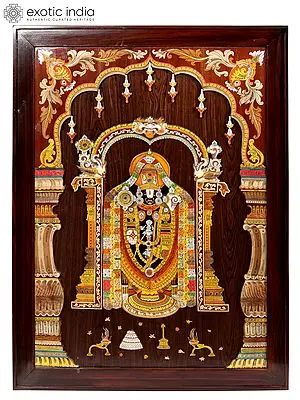 48" 3D Tirupati Balaji (Lord Venkateshwara) | Wood Panel with Inlay Work