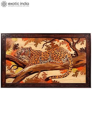 60" Large Leopard Relaxing on Tree | 3D Art Wall Panel | with Inlay Work
