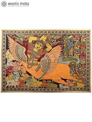 The Divine Goddess Kamdhenu | Kalamkari Painting On Cotton