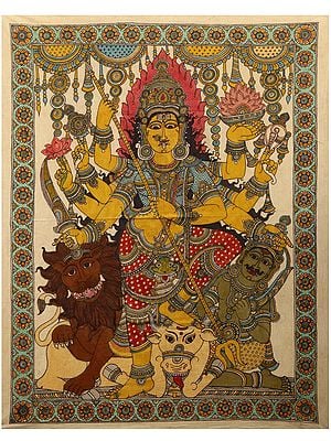 The Angry Goddess Durga | Kalamkari Painting On Cotton
