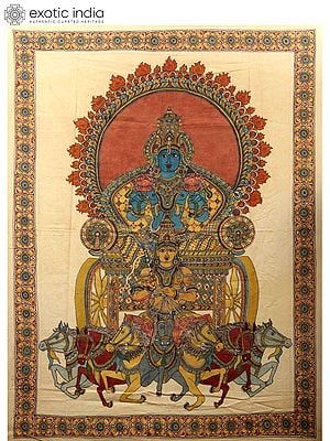 Sun God On Chariot With Seven Horses | Kalamkari Painting On Cotton