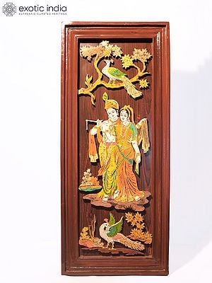 31" Attractive Radha And Krishna With Murali | Natural Color On 3D Wood Painting With Inlay Work