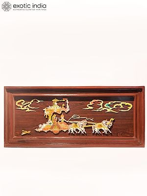 31" Geeta Updesh - Krishna Gyan | Natural Color On 3D Wood Painting With Inlay Work