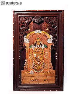 31" Beautiful Lord Tirupati Balaji | Natural Color On 3D Wood Painting With Inlay Work