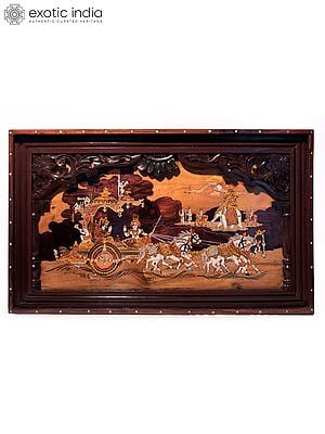 31" The Mahabharat View - Lord Krishna | Natural Color On Wood Panel With Inlay Work