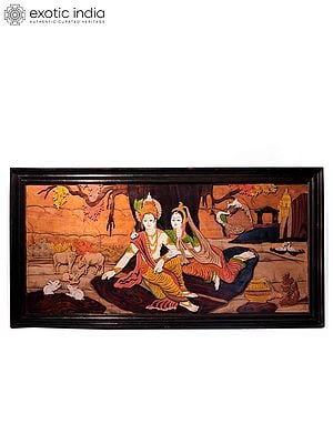 48" Eternal Love Of Radha And Krishna | Natural Color On 3D Wood Painting With Inlay Work