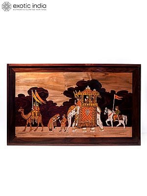 31" Royal Procession With King | Natural Color On Wood Panel With Inlay Work