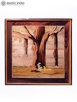 19" The Trunk Of Tree | Natural Color On Wood Panel With Inlay Work