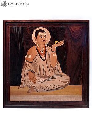 19" The Saint Of Shiva | Natural Color On Wood Panel With Inlay Work
