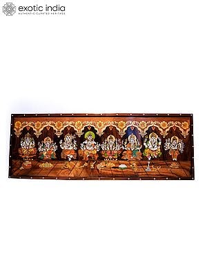 36" Attractive Ashta Ganesha | Natural Color On Wood Panel With Inlay Work
