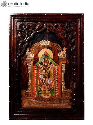 18" Attractive Lord Tirupati Balaji | Natural Color On Wood Panel With Inlay Work