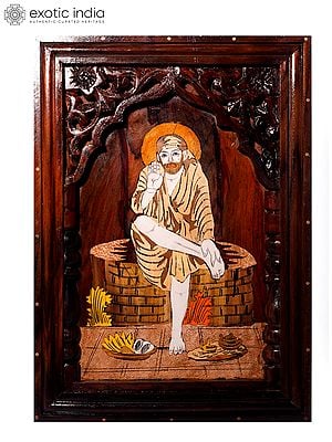 18" Seated Divine Sai | Natural Color On Wood Panel With Inlay Work