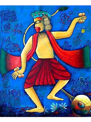 Dancing Lord Hanuman | Acrylic And Ink On Canvas | By Kangana Vohra