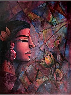 Goddess Parvati With Lotus | Acrylic On Canvas | By Kangana Vohra