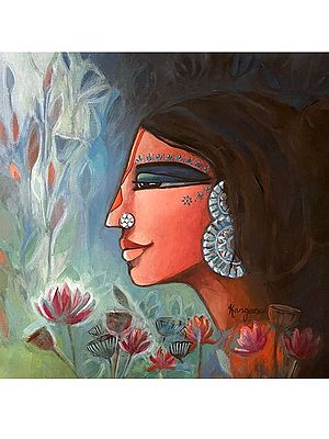 Beautiful Face Of Radha | Acrylic On Canvas | By Kangana Vohra