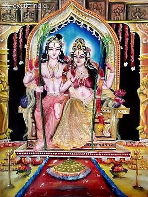 Lalitha Tripura Sundari Maa with Kameshwara Shiva | Acrylic on Paper | By Ankit Badge