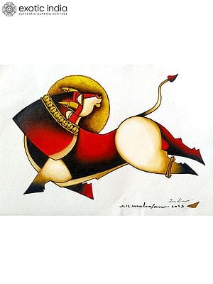 The Bull and the Sun | Acrylic On Paper | By Arvind Mahajan