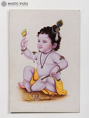 Baby Krishna with Butterfly | Watercolor Painting