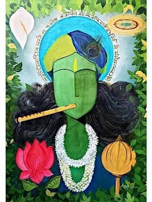 Abstract Painting Of Lord Krishna With Flute | Acrylic And Mixed Media | By Ashish Agarwal