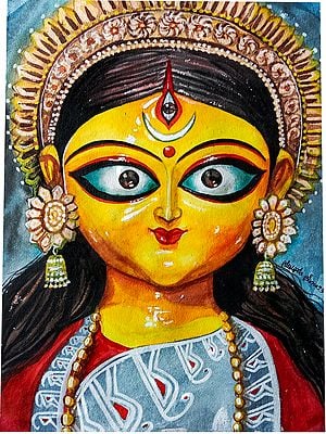 Three Eyes Goddess Durga | Watercolor On Paper | By Sudipta Sana