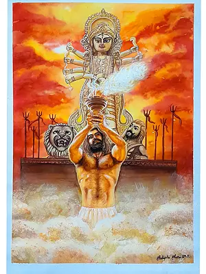 Devotee Of Goddess Durga | Watercolor On Paper | By Sudipta Sana