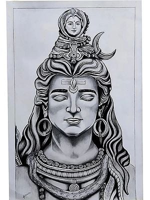 Lord Shiva With Maa Ganga | Charcoal On Paper | By Krutik Jangir