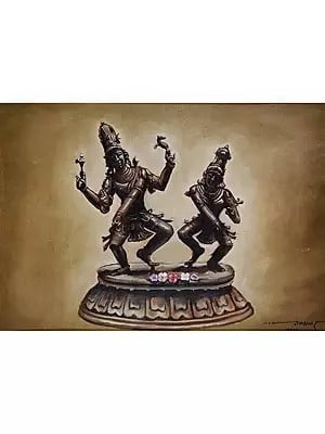 Shiva And Parvati Sculpture | Oil On Canvas | Malhar Ambulgekar