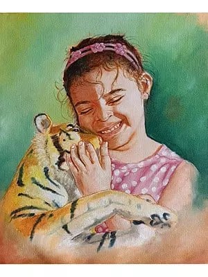 Little Girl With Tiger |Oil On Canvas | By Malhar Ambulgekar
