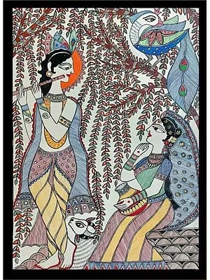 Lord Radha Krishna | With Frame | Acrylic Color On Hand Made Paper | Lalita Ray