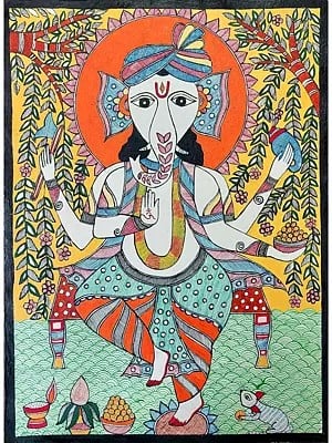 Shree Ganesha | Acrylic Color On Hand Made Paper | Lalita Ray