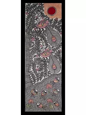 Peacock Madhubani Art | With Frame | Acrylic Color On Hand Made Paper | Lalita Ray