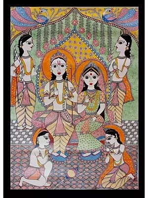 Shree Ram Darbar | With Frame | Acrylic Color On Hand Made Paper | Lalita Ray